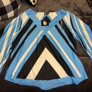 NEW Chic Blue and Black Geometric Blouse